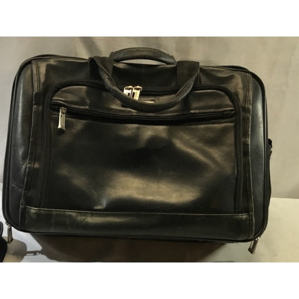 U.S. Luggage NY Vtg Leather Expandable Briefcase Black Laptop Portfolio Bag
